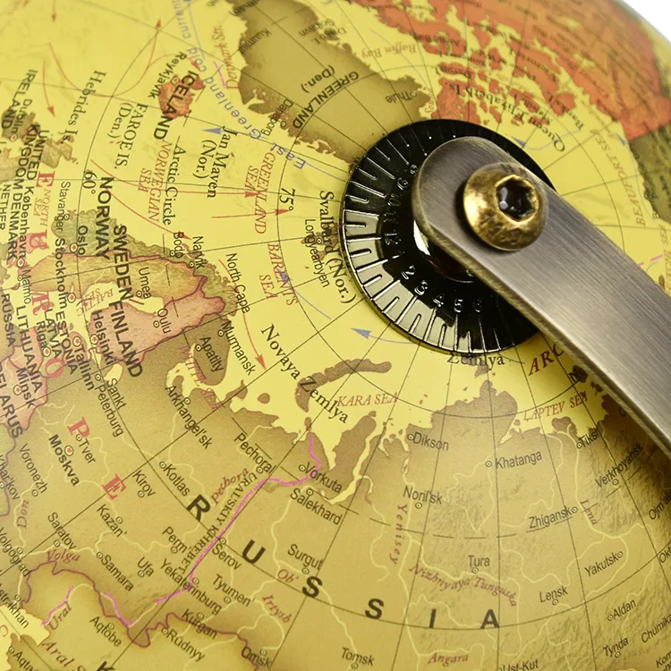20cm (8") Illuminated Antique World Globe with Wood Base & Metal Meridian detail view 4